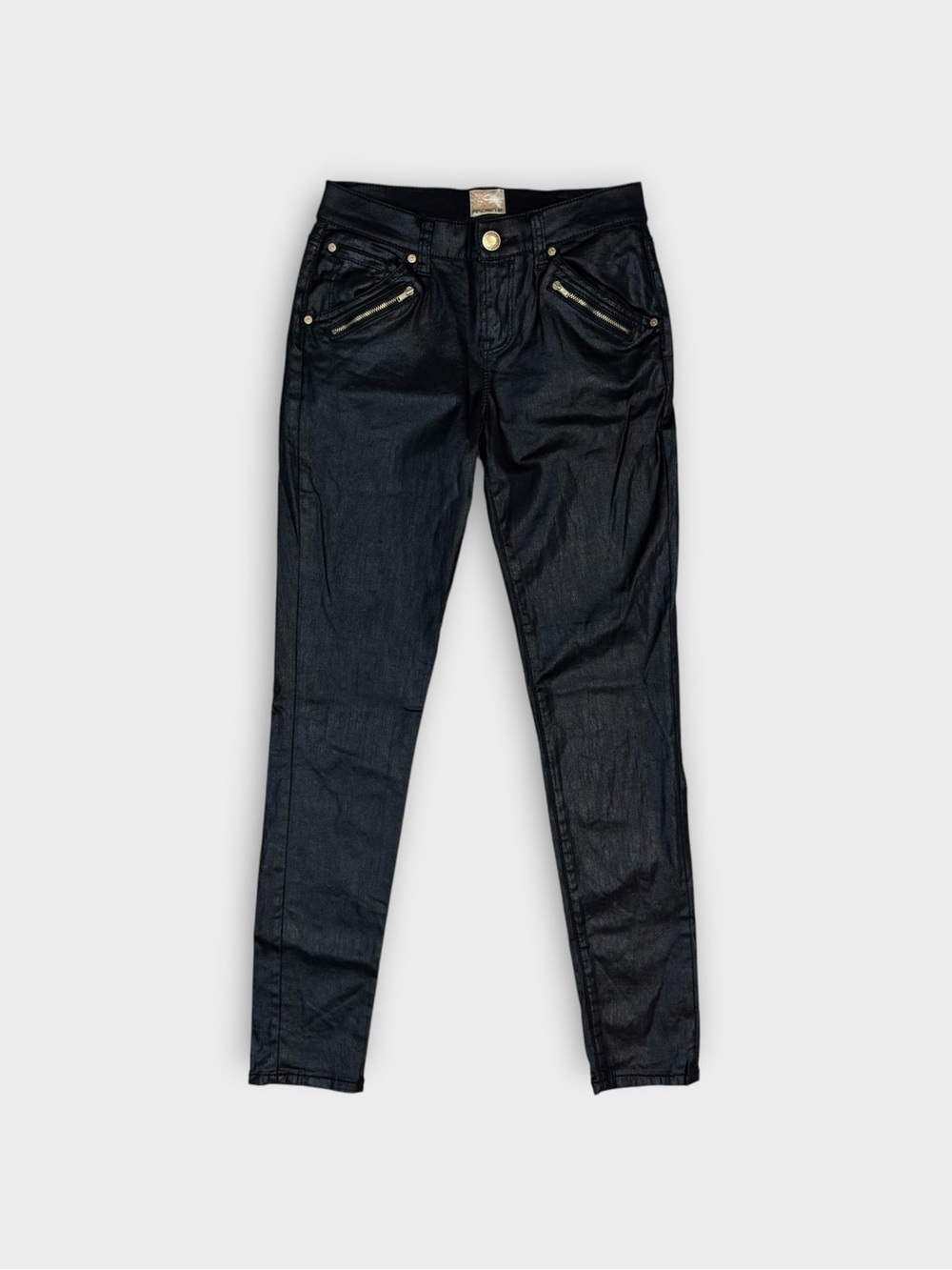 Arden B Black Coated Skinny Jeans with Gold Hardware
